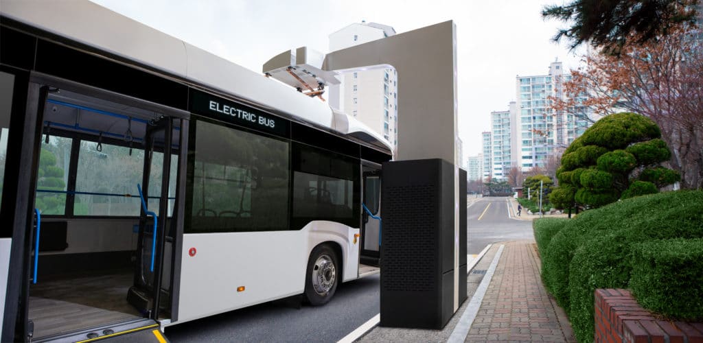 Electric bus at a charging station