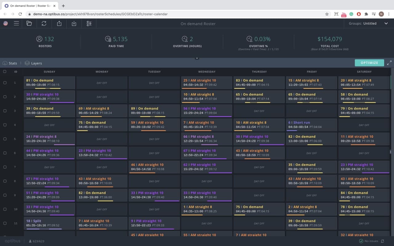 Sample roster for fixed-route and on-demand