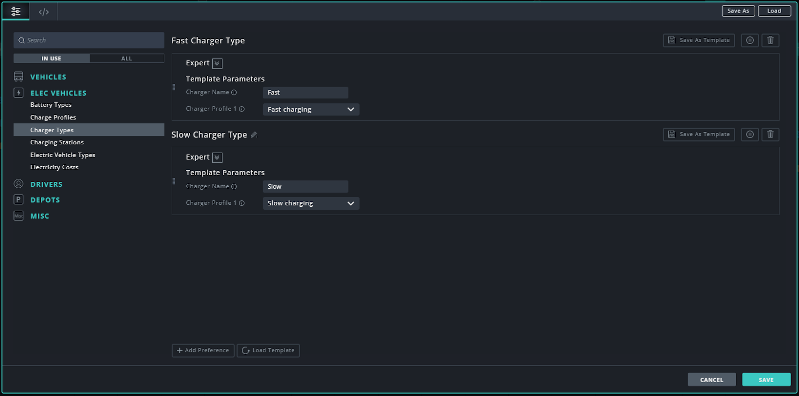 set charging preferences in Optibus