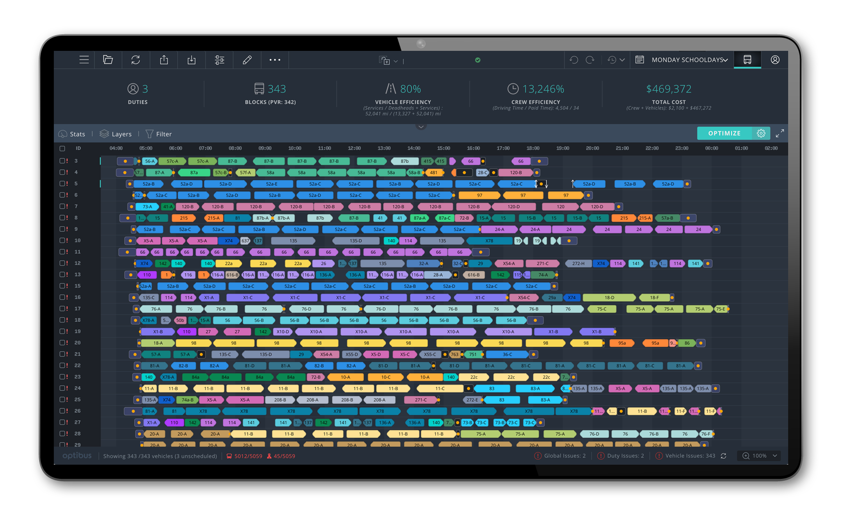 Optibus’ Scheduling Module uses advanced optimization algorithms and machine learning to run crew and vehicle optimizations in minutes (8)