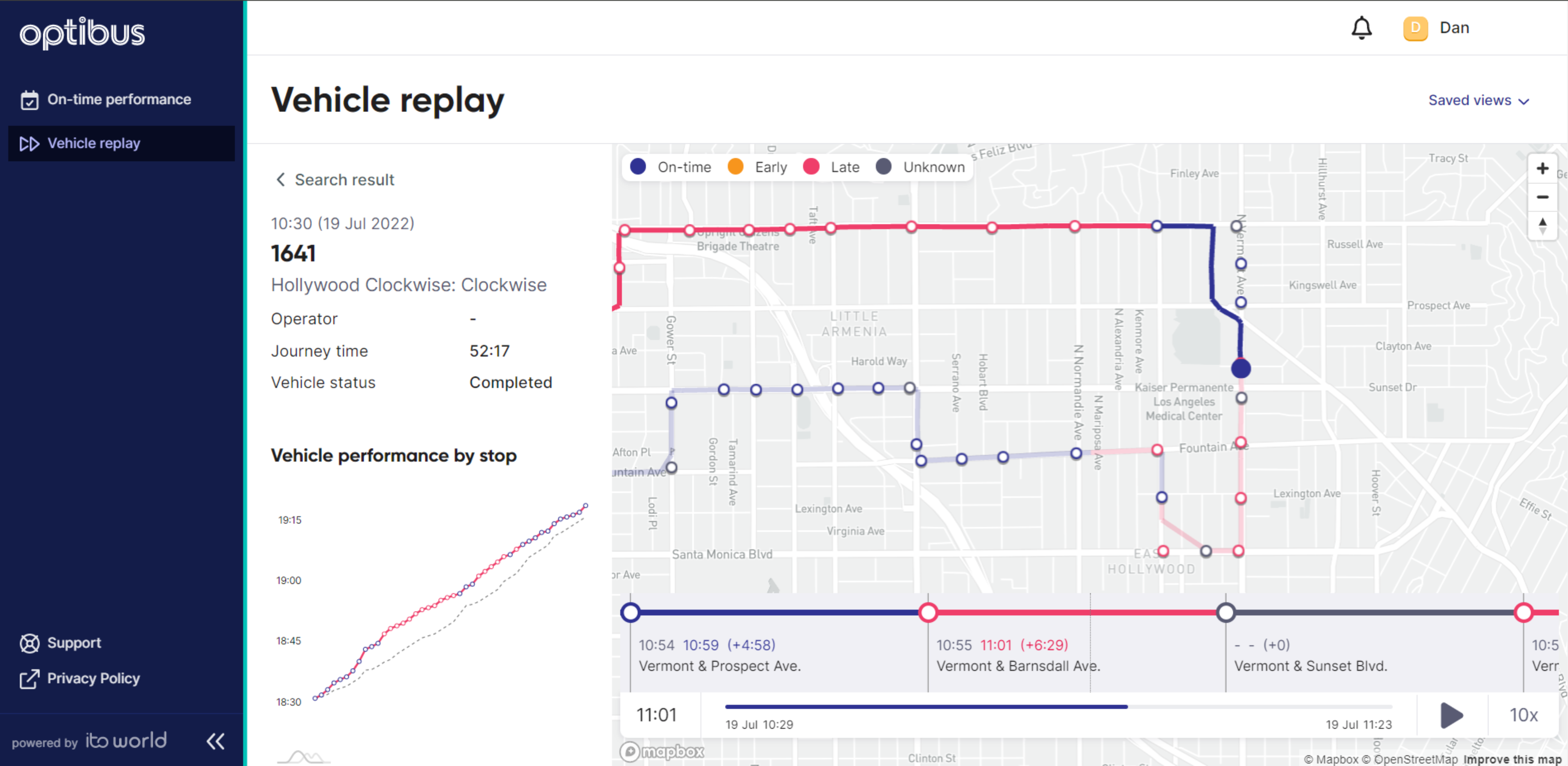 The Performance Insights feature shows in-depth insights into performance in the field, including vehicle replays of what happened throughout the course of the journey.