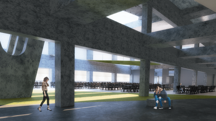 The unused space is activated into an open concourse, illuminated by abundant natural light. (Render courtesy of Ilana Zeigerman). 