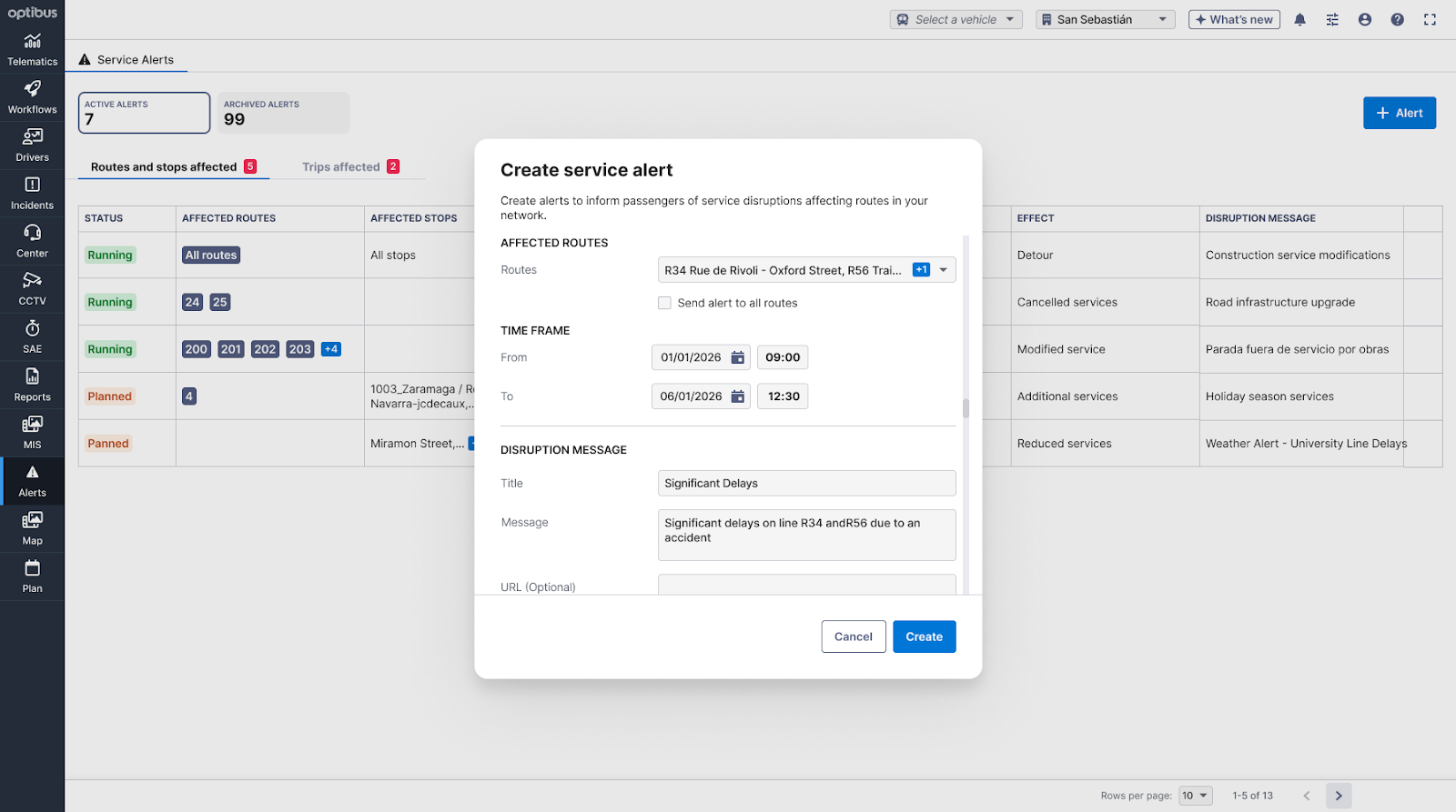 Optibus Control Service Alerts: Message Creation